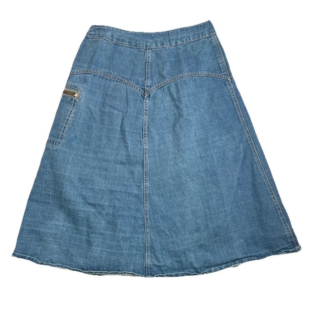 Vintage Snap Button Denim Jean Skirt Zipper Pocket A Line Retro Size 9 - Picture 2 of 7